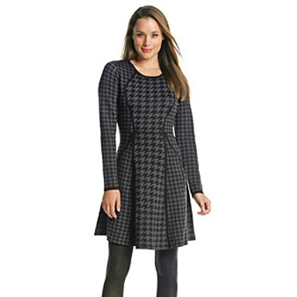 Calvin Klein Sweater Dress Houndstooth Gray Black Long Sleeve Women's Medium - Picture 11 of 11